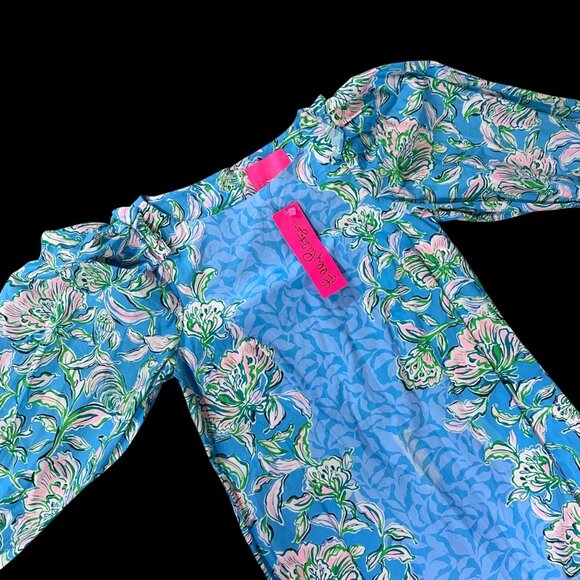 Lilly Pulitzer Dresses & Skirts - Lilly Pulitzer XXS Blue Green Floral Barbara Maxi Dress Puff 3/4 Sleeves READ